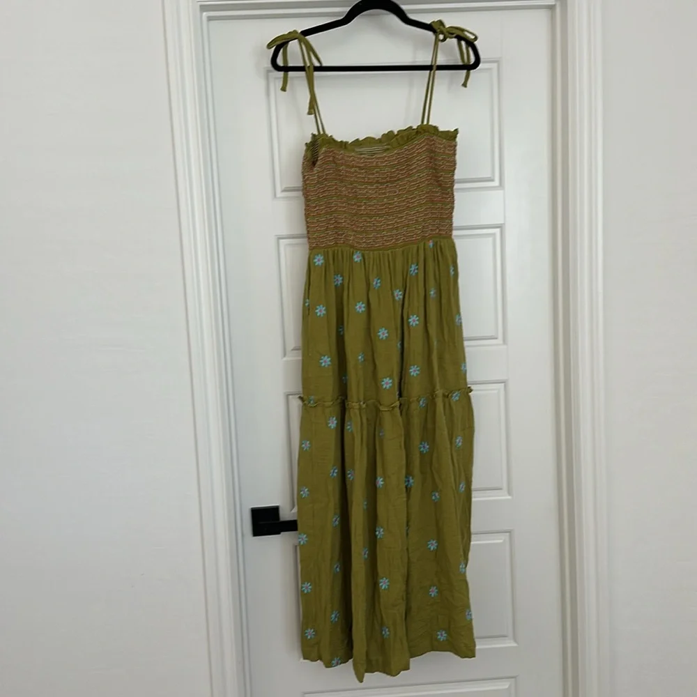 Smocked Tiered Midi Dress in Olive Green - Picture 10 of 10